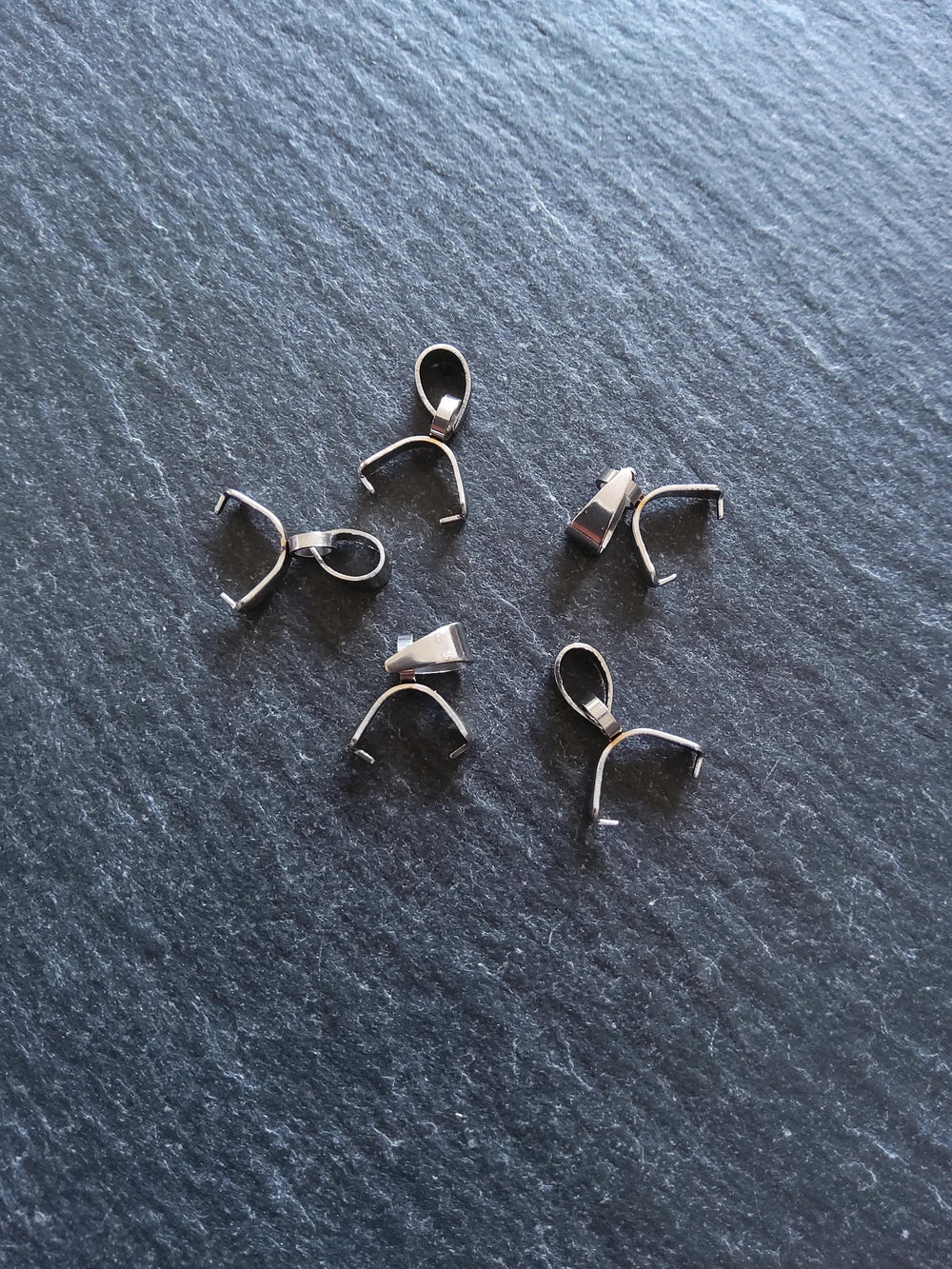 6 or 30 Stainless Steel Ice Pick Pinch Bails for Pendants 9x6.5x2.5mm