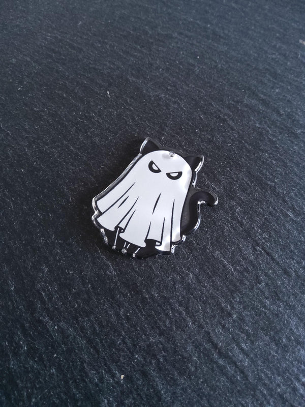 2 or 10 Black Ghost Cat Charms White & Black Resin 37x33mm