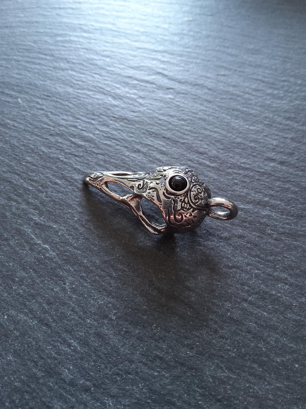 Surgical Steel Norse Raven Skull Pendant With Black Glass Cabochon 44x19x16mm