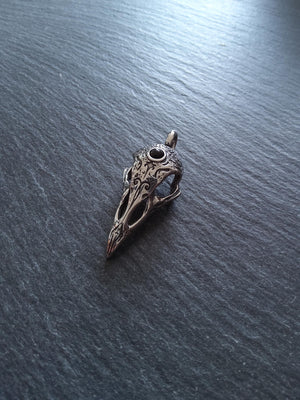 Surgical Steel Norse Raven Skull Pendant With Black Glass Cabochon 44x19x16mm