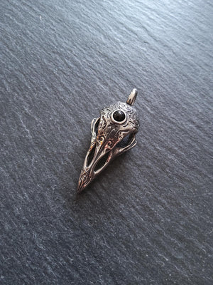 Surgical Steel Norse Raven Skull Pendant With Black Glass Cabochon 44x19x16mm