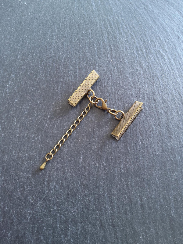 5 Antique Bronze Crimp End Sets for Ribbon (various sizes)