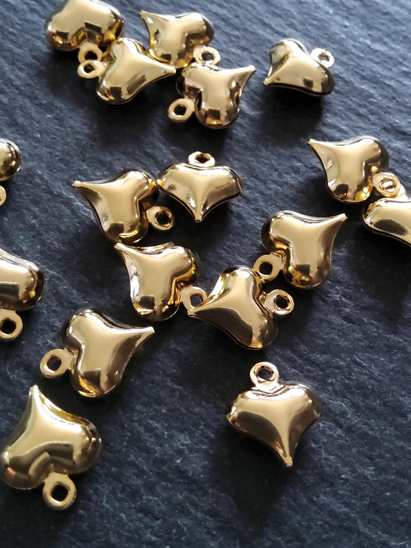 10 or 50 Heart Charms 24K Gold Plated Hollow Brass 11x9x4mm