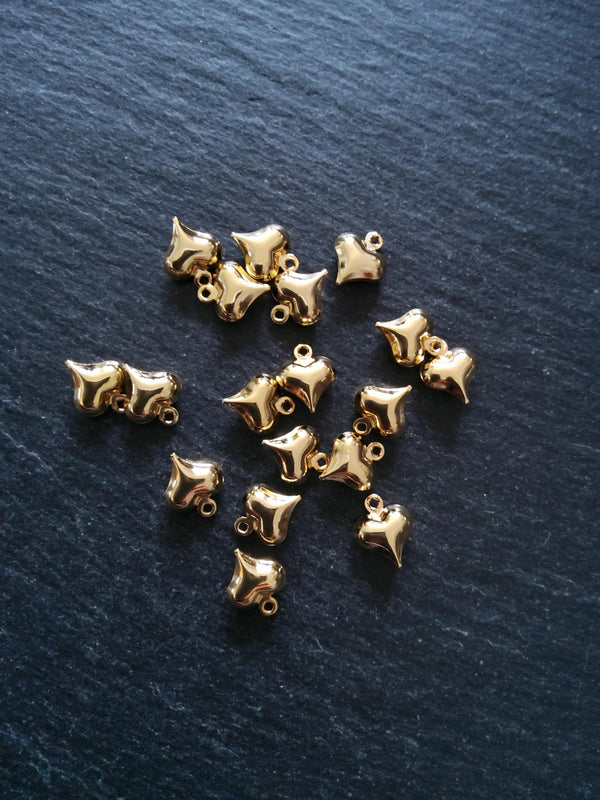 10 or 50 Heart Charms 24K Gold Plated Hollow Brass 11x9x4mm