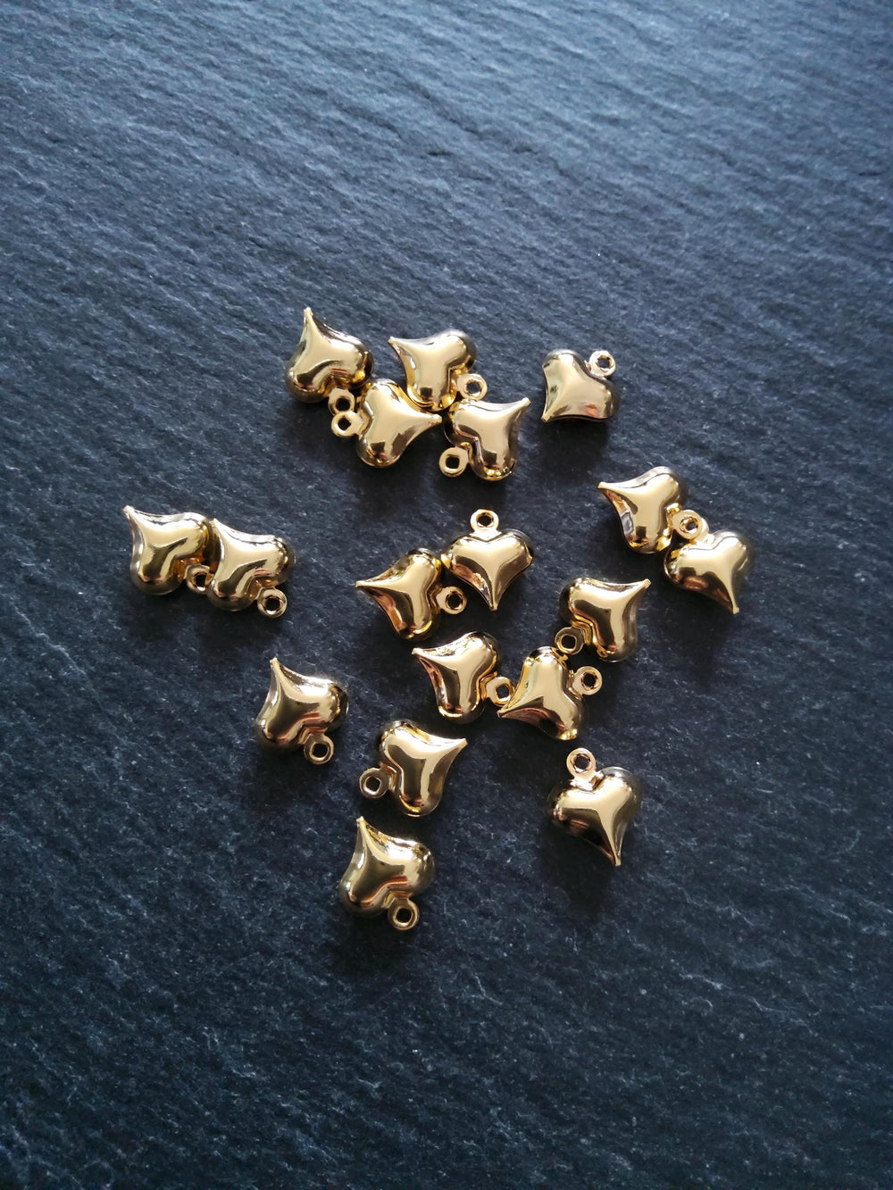 10 or 50 Heart Charms 24K Gold Plated Hollow Brass 11x9x4mm