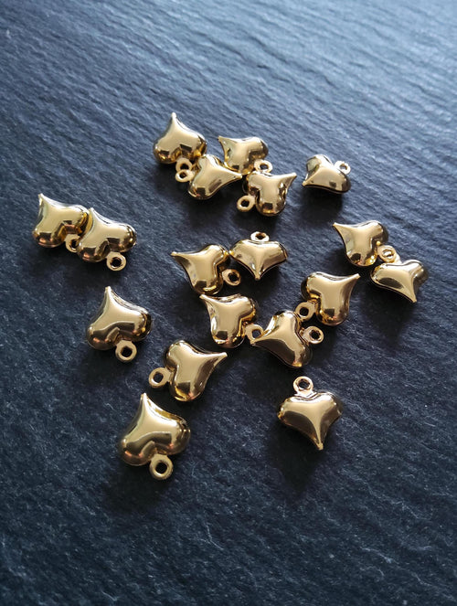 10 or 50 Heart Charms 24K Gold Plated Hollow Brass 11x9x4mm