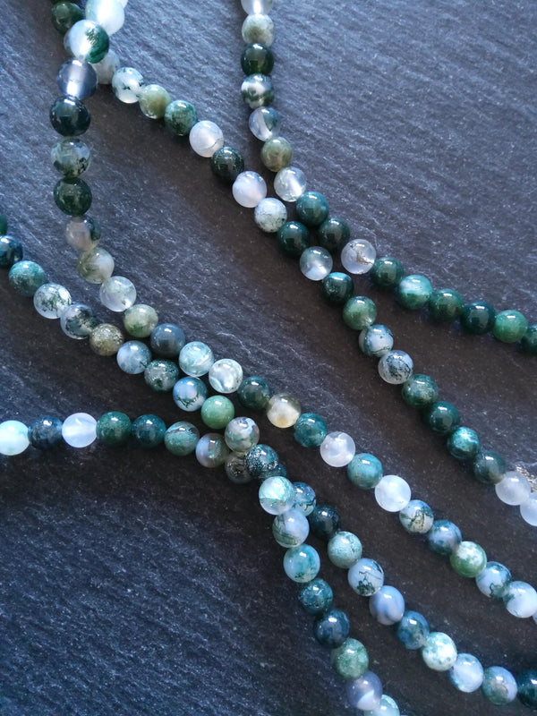 6mm to 6.5mm Green Moss Agate Natural Undyed Round Gemstone Beads Full 16 inch Strand (MA6-2)