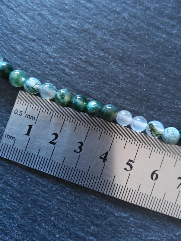 6mm to 6.5mm Green Moss Agate Natural Undyed Round Gemstone Beads Full 16 inch Strand (MA6-2)