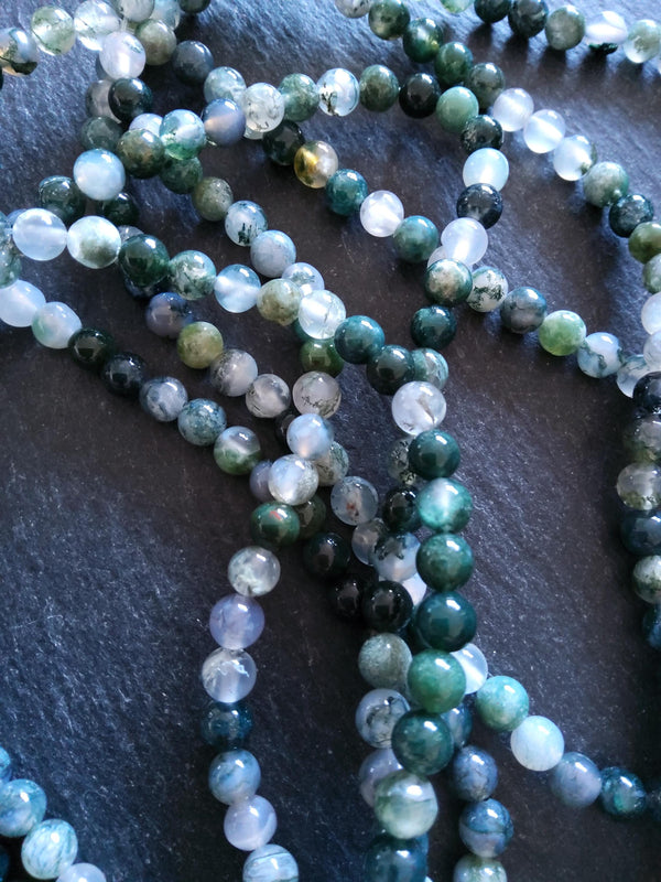 6mm to 6.5mm Green Moss Agate Natural Undyed Round Gemstone Beads Full 16 inch Strand (MA6-2)