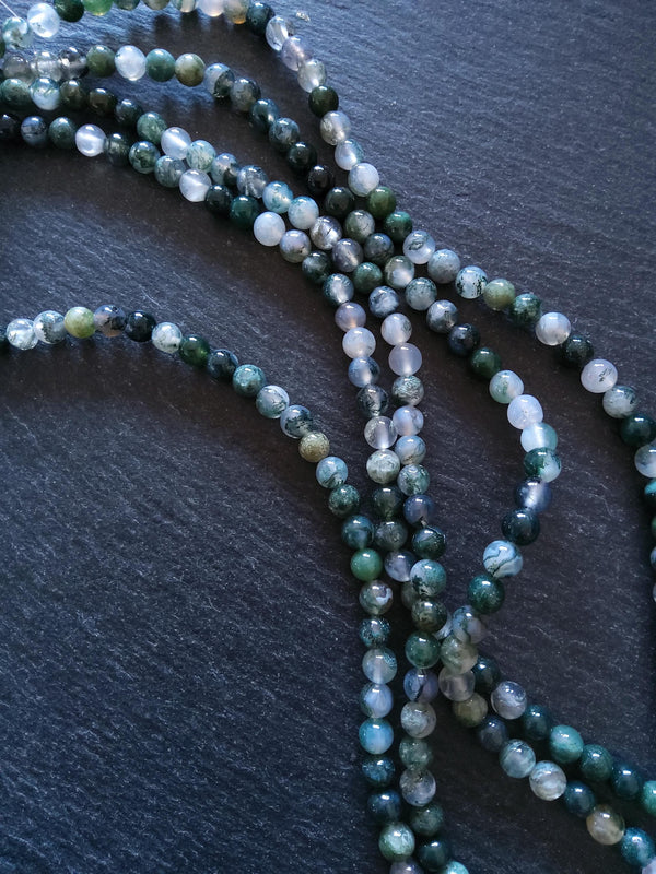 6mm to 6.5mm Green Moss Agate Natural Undyed Round Gemstone Beads Full 16 inch Strand (MA6-2)