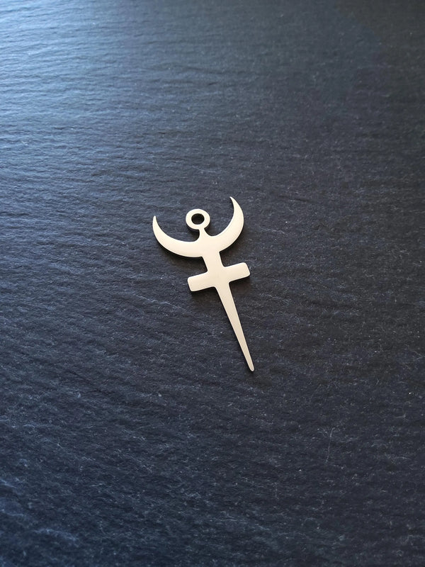 Stainless Steel Bident Symbol of Hades Pendants 40x20.5x1mm Hole: 3mm - ContentedCatz