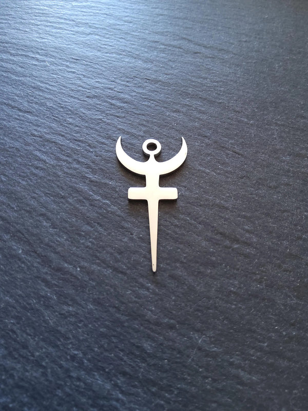 Stainless Steel Bident Symbol of Hades Pendants 40x20.5x1mm Hole: 3mm - ContentedCatz