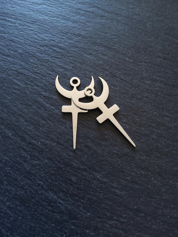 Stainless Steel Bident Symbol of Hades Pendants 40x20.5x1mm Hole: 3mm - ContentedCatz