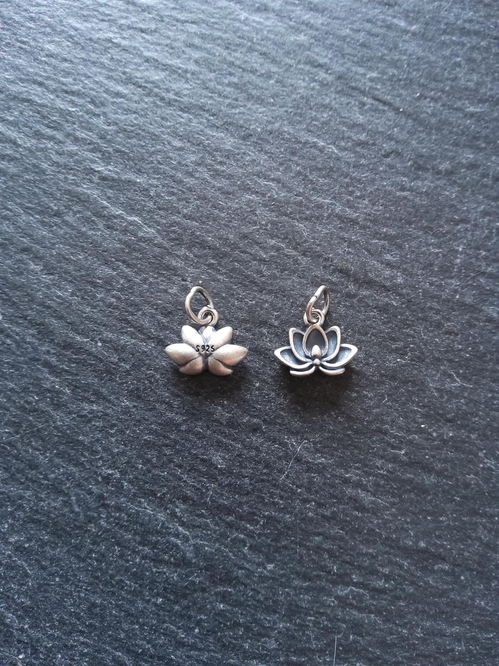 Lotus Flower Charm Antique 925 Sterling Silver 9x12x3mm