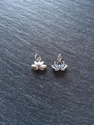 Lotus Flower Charm Antique 925 Sterling Silver 9x12x3mm