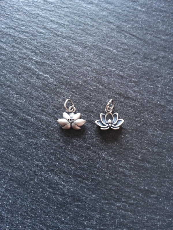 Lotus Flower Charm Antique 925 Sterling Silver 9x12x3mm