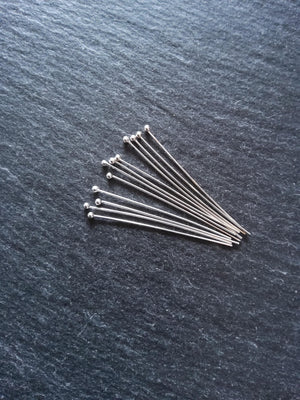 Solid 925 Sterling Silver Ball Head Pins 35mm Long 0.5mm Wide (24 gauge)