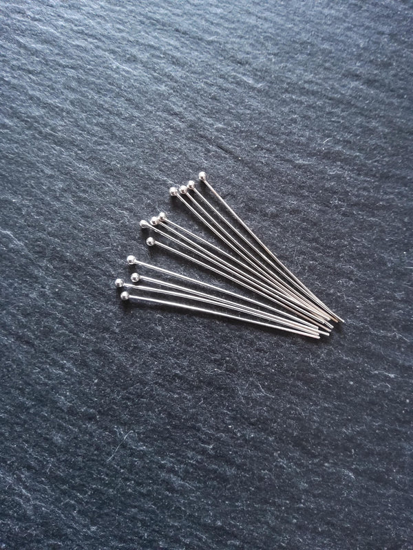 Solid 925 Sterling Silver Ball Head Pins 35mm Long 0.5mm Wide (24 gauge)
