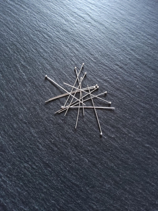 Solid 925 Sterling Silver Ball Head Pins 35mm Long 0.5mm Wide (24 gauge)