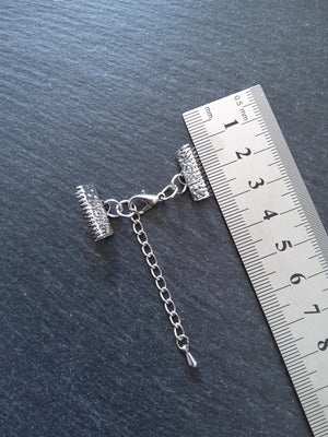 Patterned Silver Tone Alloy Crimp End Sets for 6mm or 16mm Ribbon