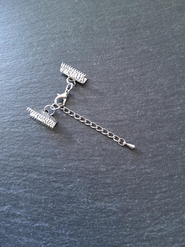 Patterned Silver Tone Alloy Crimp End Sets for 6mm or 16mm Ribbon