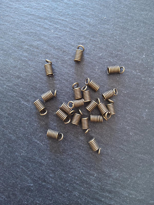 50 Coil Crimp End Spring Crimps for 2mm Cord Antique Bronze Tone Alloy 9x4mm