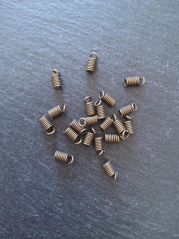 50 Coil Crimp End Spring Crimps for 2mm Cord Antique Bronze Tone Alloy 9x4mm