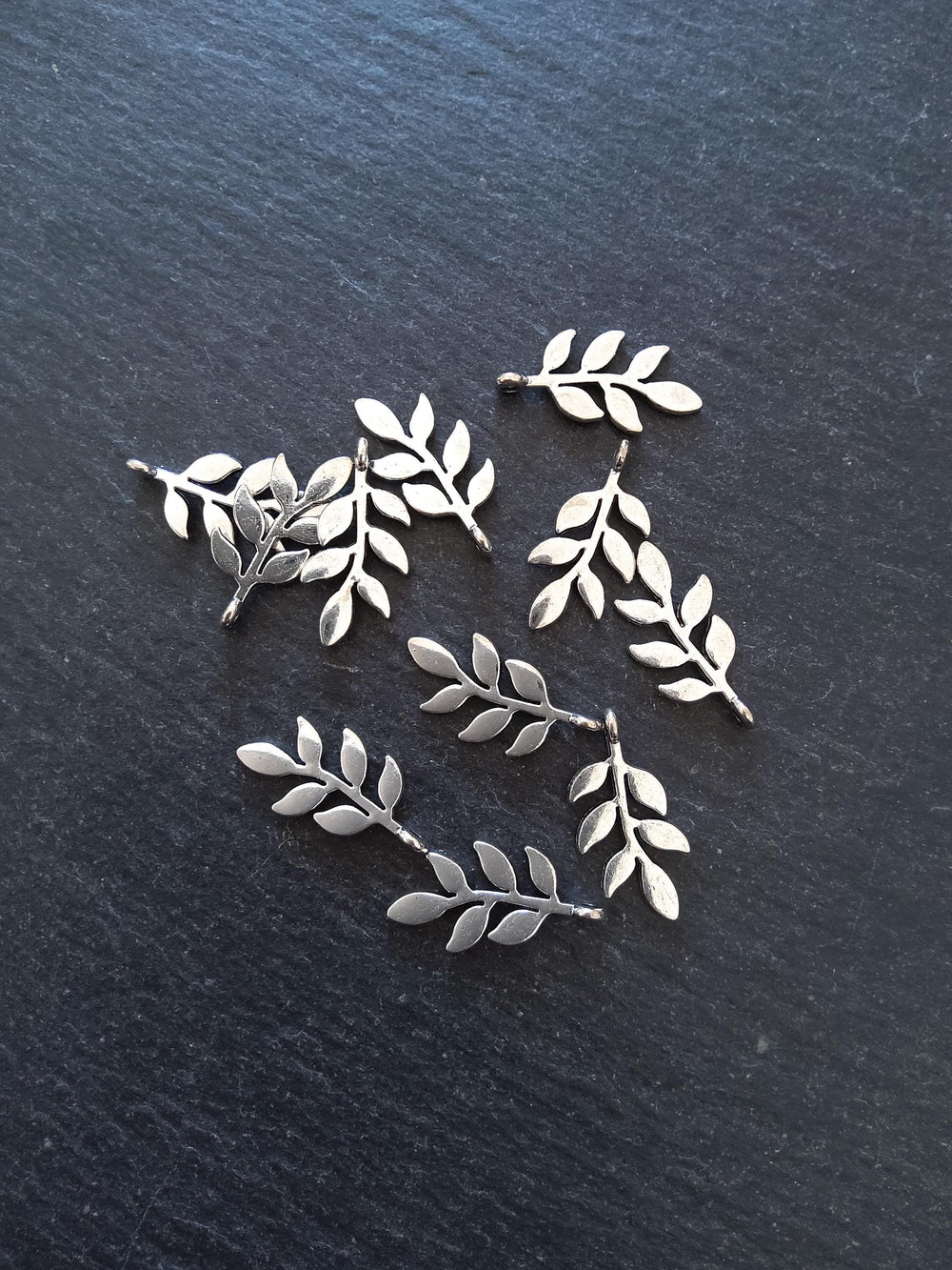 10 or 50 Leaf Charms Antique Silver Tone Alloy 24x12mm
