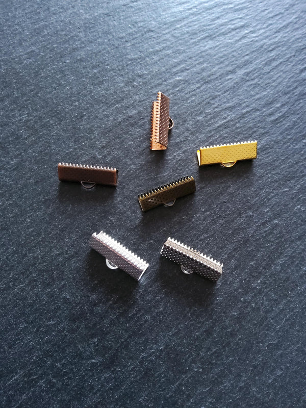 20mm (13/16") Wide Ribbon Crimp Ends 20x7.5mm Findings Crimps in Gold, Silver, Antique Silver, Rose Gold, Antique Bronze or Antique Copper