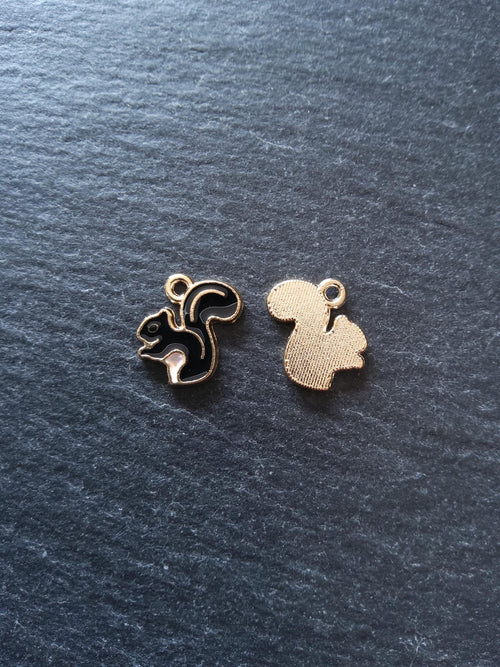 8 or 40 Squirrel Charms Gold Tone Alloy with Black Enamel 14x11mm - ContentedCatz