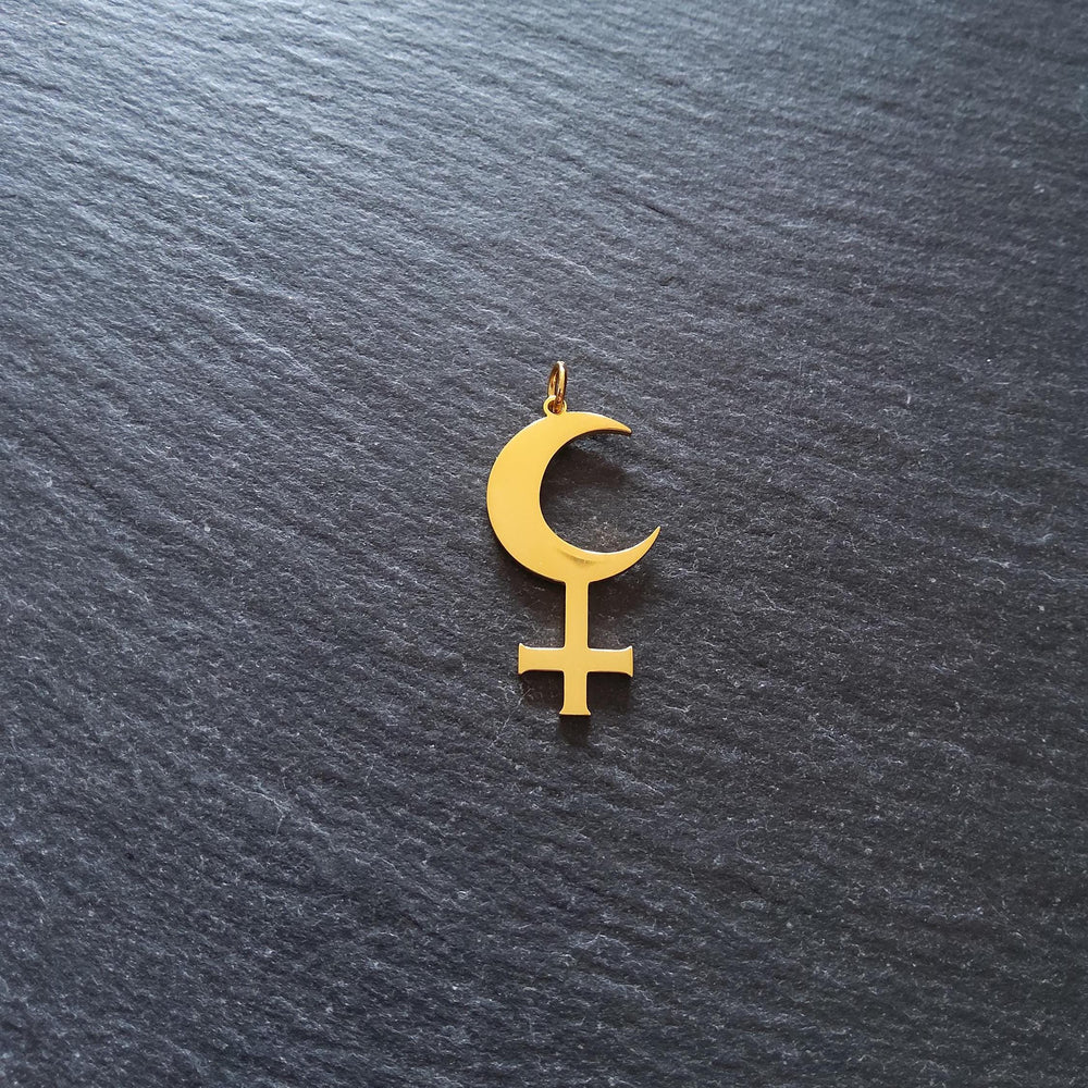 Gold Stainless Steel Lilith Moon Pendant 30x15.5x1.2mm