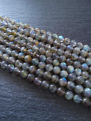 6.5mm Grade AA Natural Light Grey Labradorite Gemstone Beads Full 15.5 inch strand