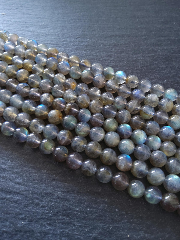 6.5mm Grade AA Natural Light Grey Labradorite Gemstone Beads Full 15.5 inch strand