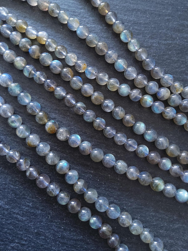 6.5mm Grade AA Natural Light Grey Labradorite Gemstone Beads Full 15.5 inch strand