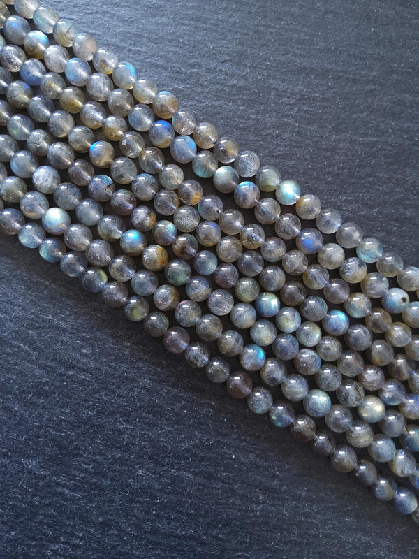 6.5mm Grade AA Natural Light Grey Labradorite Gemstone Beads Full 15.5 inch strand
