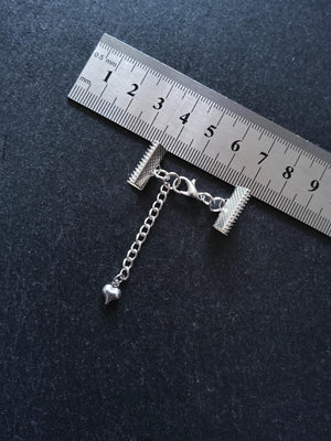 5 or 25 Silver Plated Crimp End Sets for 16mm (5/8") Wide Ribbon with HEART Extender Chain