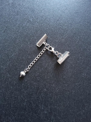 5 or 25 Silver Plated Crimp End Sets for 16mm (5/8") Wide Ribbon with HEART Extender Chain