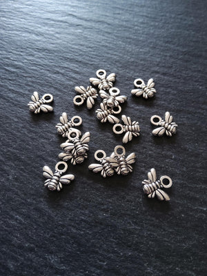 20 or 100 Little Bee Charms Antique Silver Tone Alloy 10x11x2mm Nickel FREE