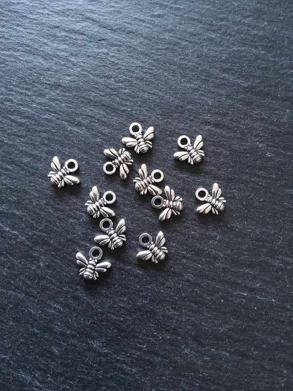 20 or 100 Little Bee Charms Antique Silver Tone Alloy 10x11x2mm Nickel FREE