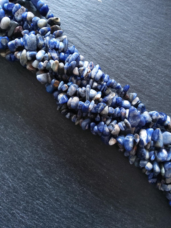 Natural Sodalite Rounded Chip Gemstone Beads. Long 80cm Strand. Approx. 5x10x3mm chips