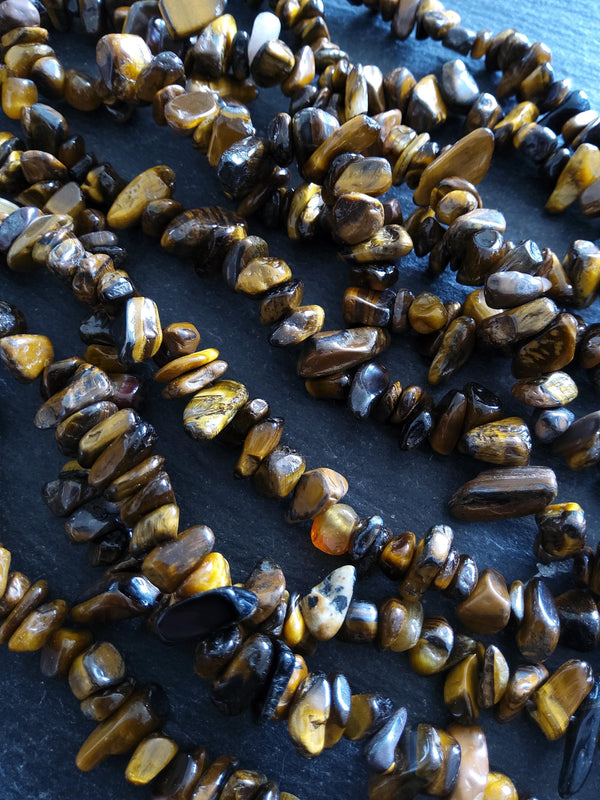 Natural Tigers Eye Rounded Chip Gemstone Beads. Long 80cm Strand. Approx. 5x10x3mm chips