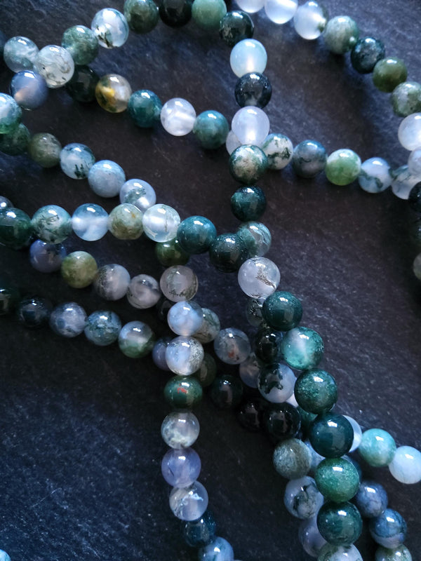 6mm to 6.5mm Green Moss Agate Natural Undyed Round Gemstone Beads Full 16 inch Strand (MA6-2)
