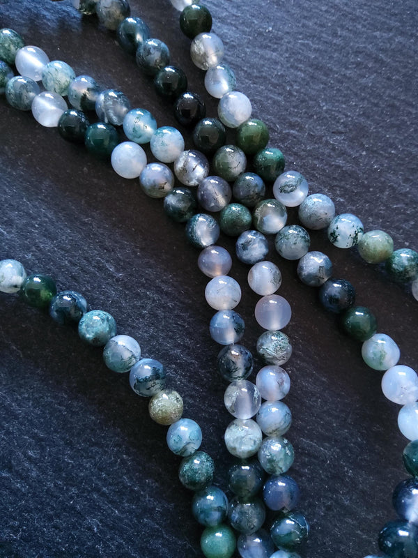 6mm to 6.5mm Green Moss Agate Natural Undyed Round Gemstone Beads Full 16 inch Strand (MA6-2)