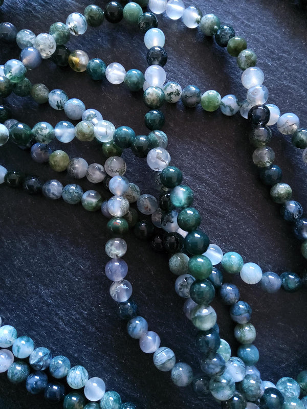 6mm to 6.5mm Green Moss Agate Natural Undyed Round Gemstone Beads Full 16 inch Strand (MA6-2)