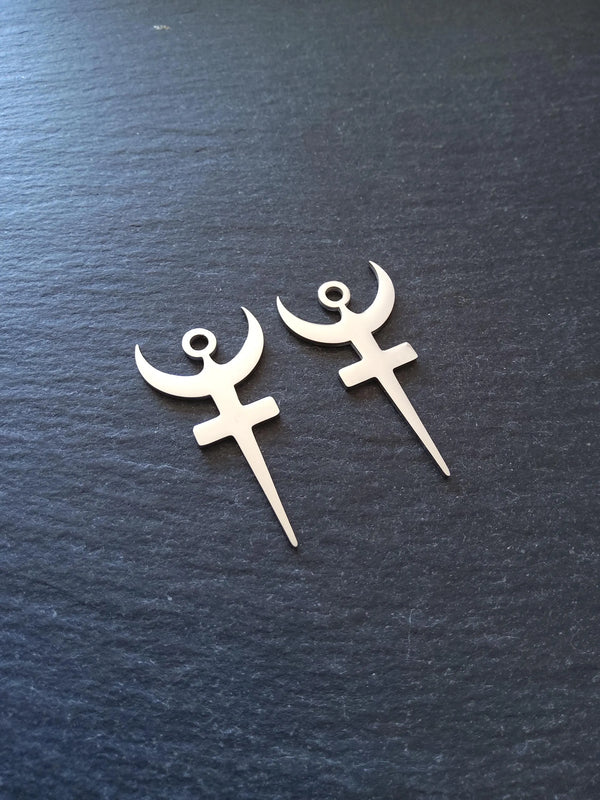 Stainless Steel Bident Symbol of Hades Pendants 40x20.5x1mm Hole: 3mm - ContentedCatz