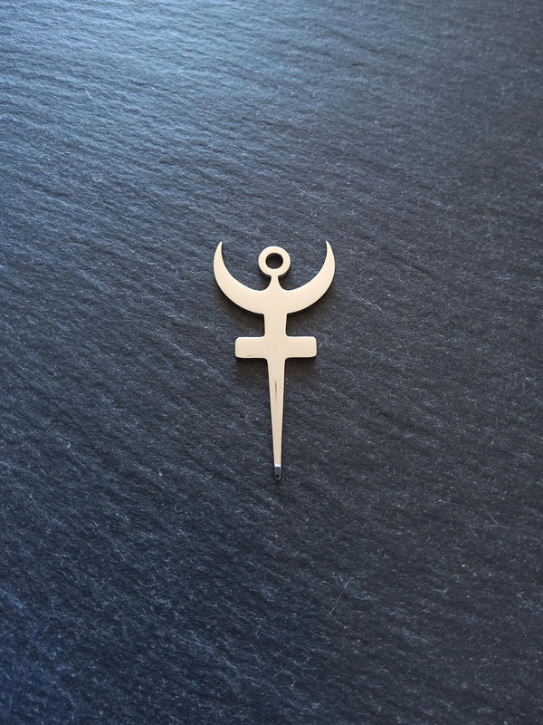 Stainless Steel Bident Symbol of Hades Pendants 40x20.5x1mm Hole: 3mm - ContentedCatz