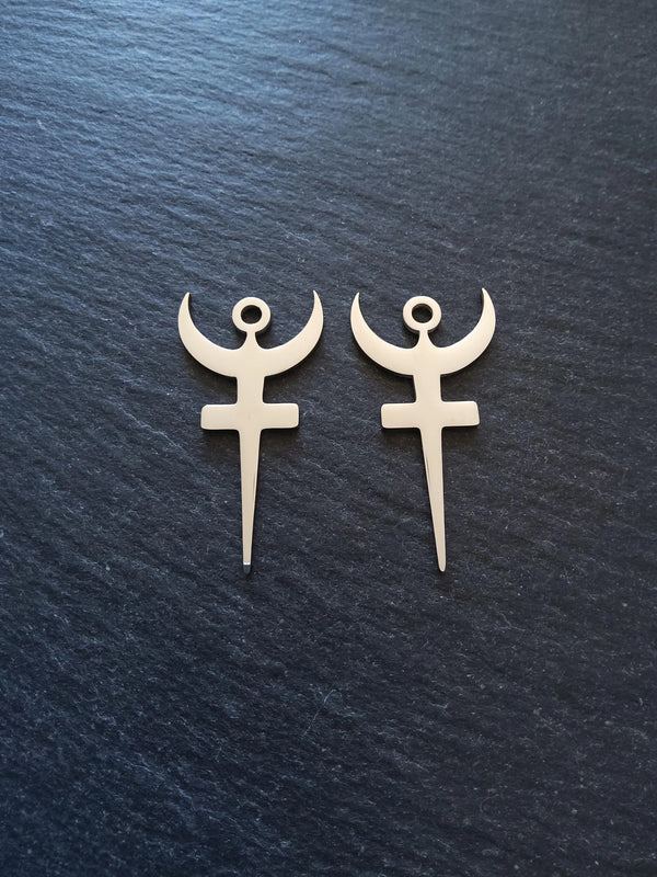 Stainless Steel Bident Symbol of Hades Pendants 40x20.5x1mm Hole: 3mm - ContentedCatz