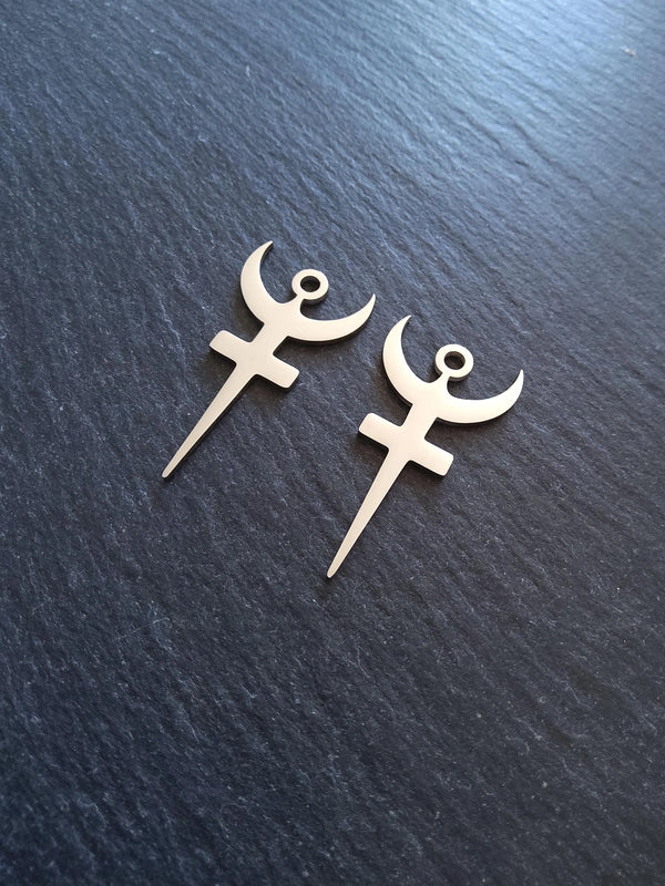 Stainless Steel Bident Symbol of Hades Pendants 40x20.5x1mm Hole: 3mm - ContentedCatz