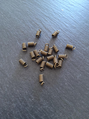 50 Coil Crimp End Spring Crimps for 2mm Cord Antique Bronze Tone Alloy 9x4mm