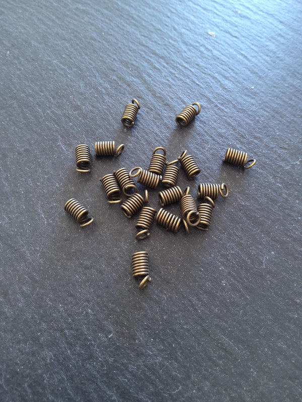 50 Coil Crimp End Spring Crimps for 2mm Cord Antique Bronze Tone Alloy 9x4mm